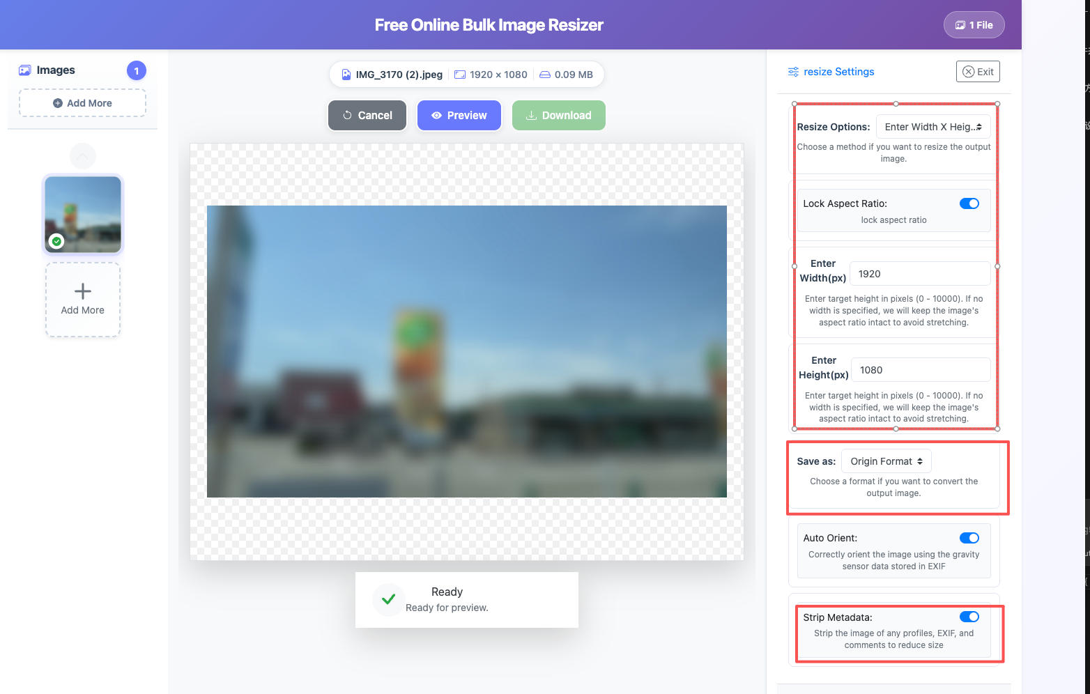 Convertft&rsquo;s resize tool many options