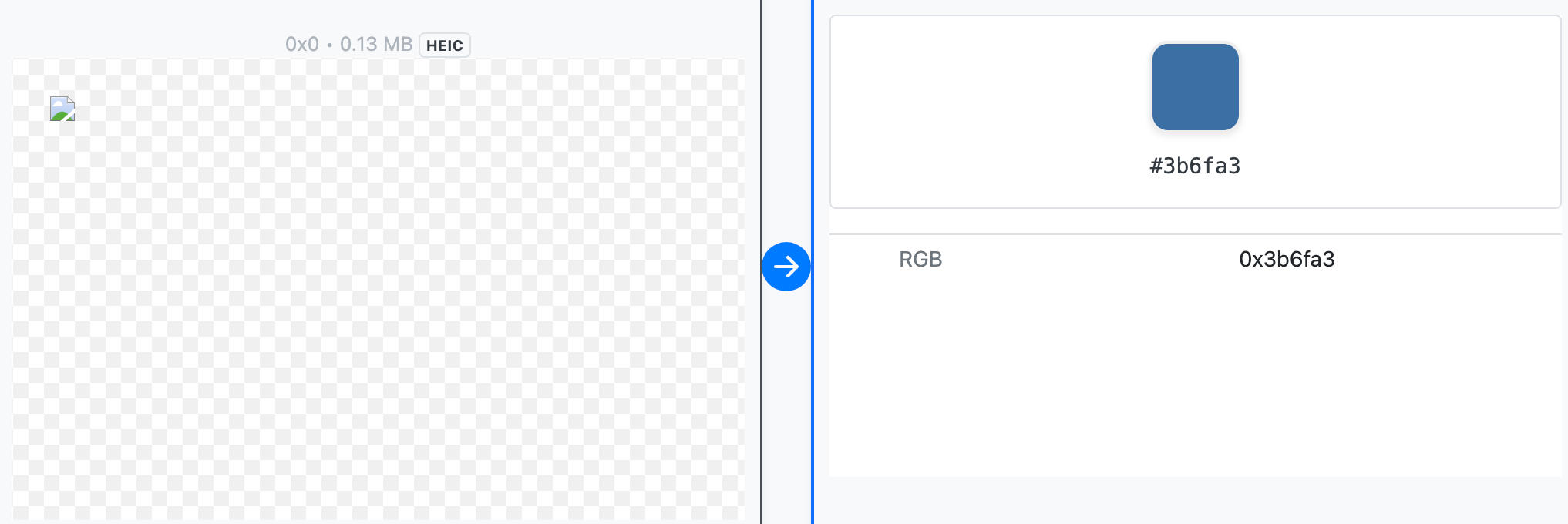 Extracted main color from a heic image with HEX color preview