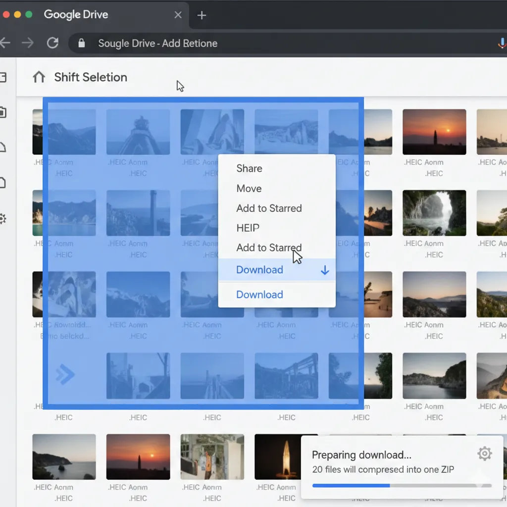 How to batch download HEIC photos from Google Drive as a ZIP file