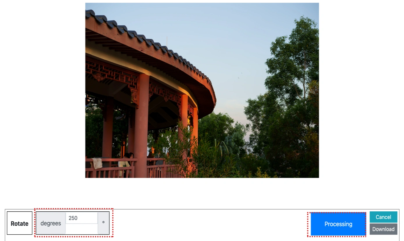 adjusting settings for image rotating